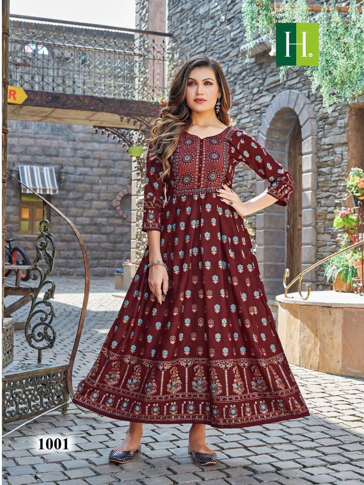 Hirwa Sunflower Vol 5 Foil Printed  Anarkali Kurtis Catalog
